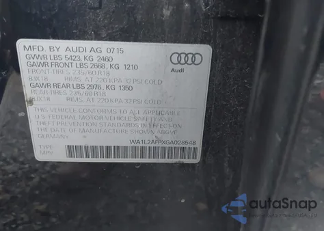 2016 Audi Q5 2.0T Premium из США, поврежденный, VIN WA1L2AFPXGA028548